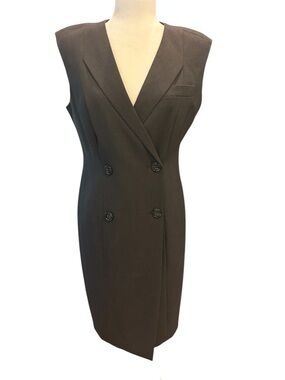 Calvin Klein Sleeveless Double-Breasted Sheath Dress in Grey